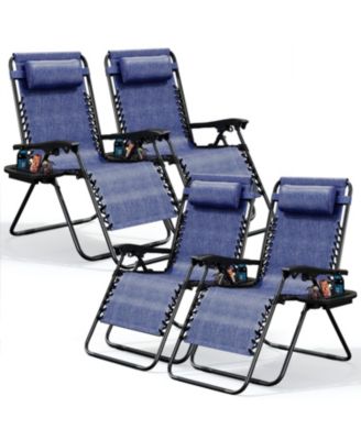 Outdoor Patio Zero Gravity Chairs Set of 4 - Reclining Lounge Chairs with Pillows & Cup Holders