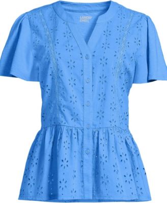 Women's Plus Size Short Sleeve Mixed Media Eyelet Top