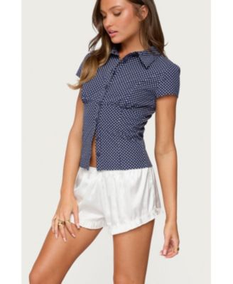Women's Polka Dot Tailored Button Up Shirt