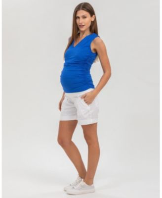 Maternity Linen-Blend Shorts with Stretch Waistband