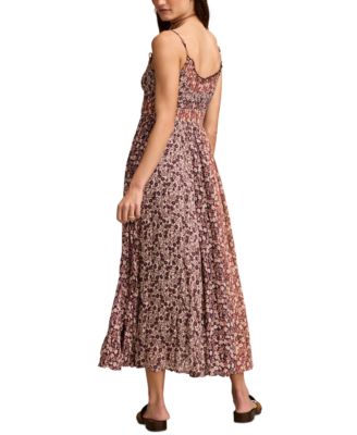 Women's Floral Print Smocked Midi Dress