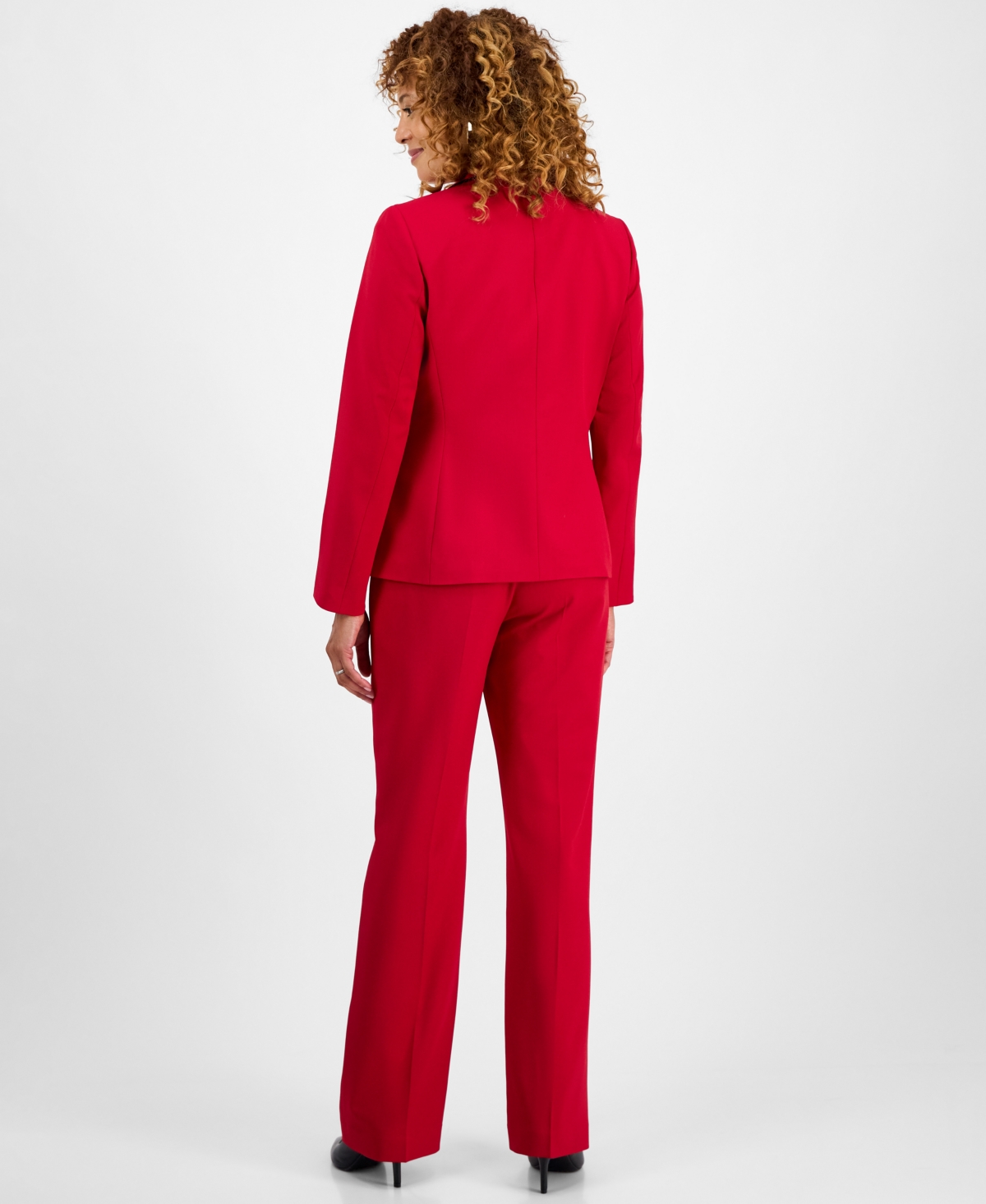 Le Suit Women's Piping-trim Two-button Pantsuit In Red