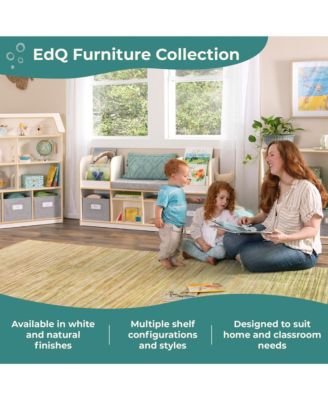 EdQ Reading Nook - Natural: Children's Wooden Bedroom Reading Bench, Kids' Bookshelf, Toy Cubby Organizer and Cube Storage