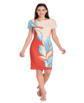 R & M Richards - Petite Colorblocked Placement-Print Sheath Dress