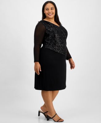 Plus Size Asymmetric Sequin Panel Dress