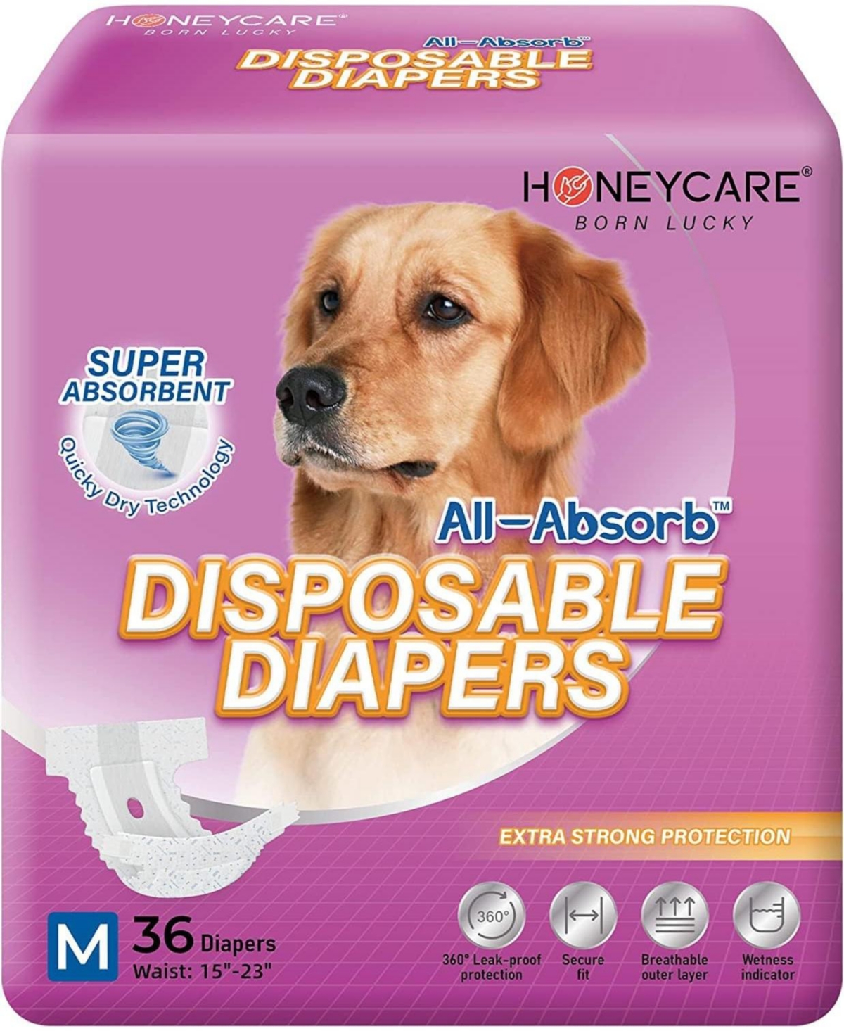 All-Absorb Disposable Female Dog Diapers, Super Absorbent, Breathable, Wetness Indicator, Large, 18-27 inches, 72ct - White