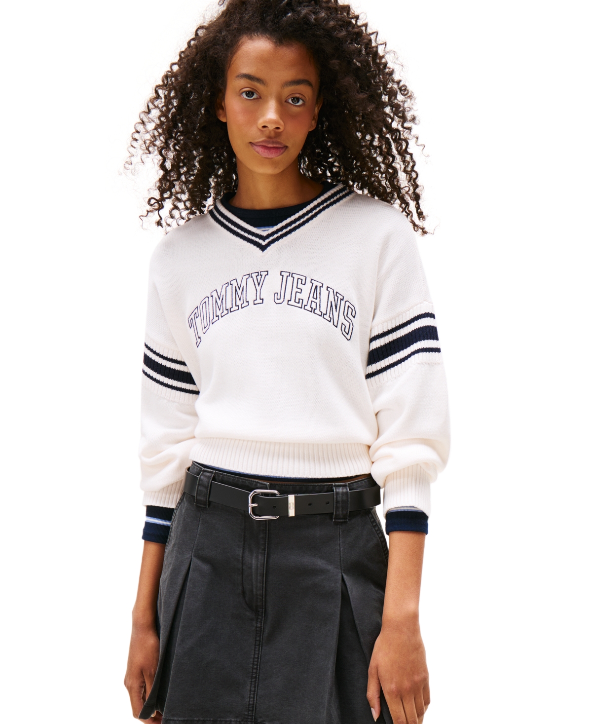 Tommy Jeans Women's Varsity V-Neck Cotton Sweater