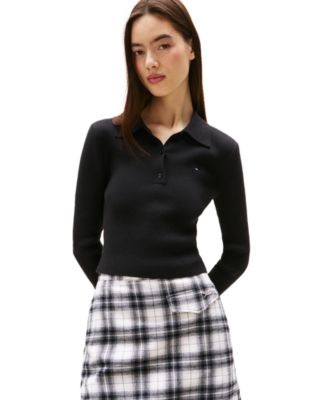 Women's Essential Polo Long-Sleeve Cotton Sweater