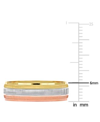 Triple Row Brush Textured Finish Wedding Band in 14k Tricolor Gold
