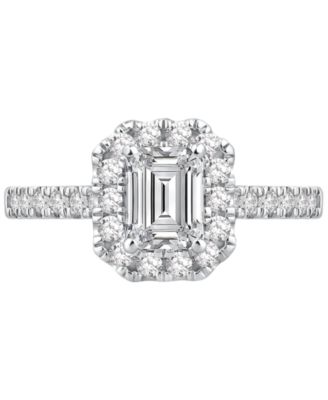 Lab Grown Diamond Emerald-cut Halo Engagement Ring  (1-1/2 ct. t.w.) in 14k White Gold
