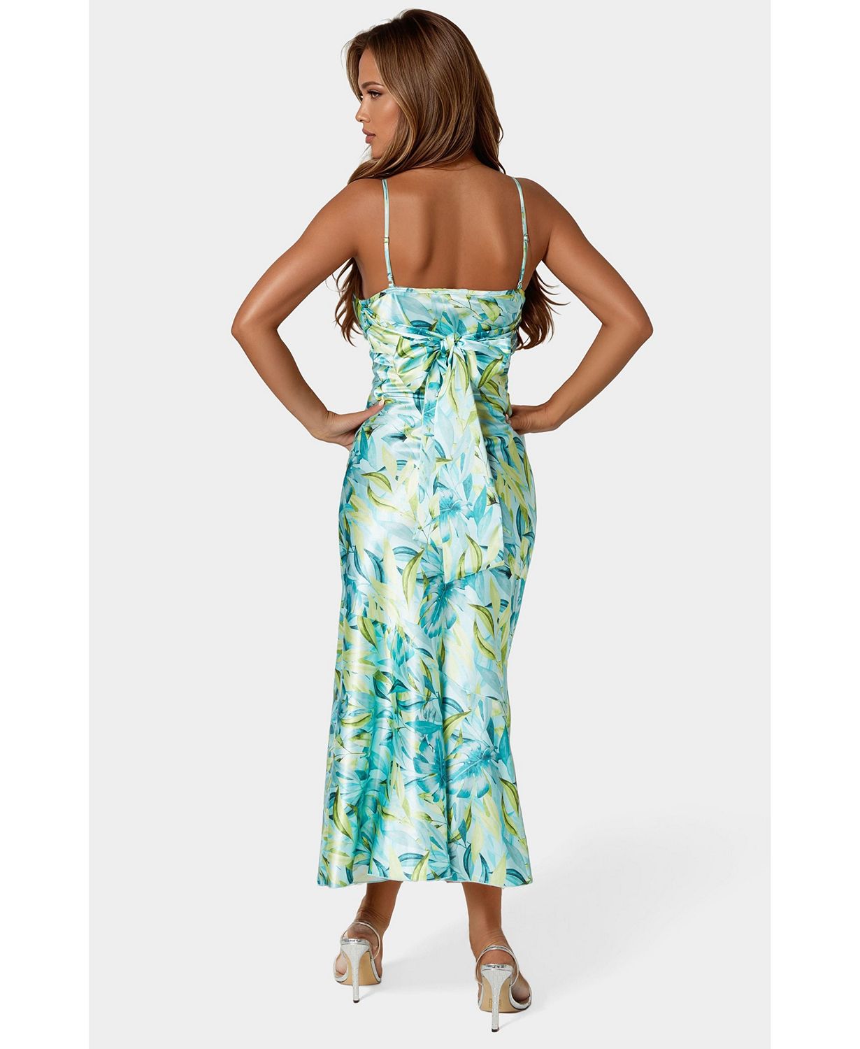 Women's Printed Satin Flounce Maxi Dress