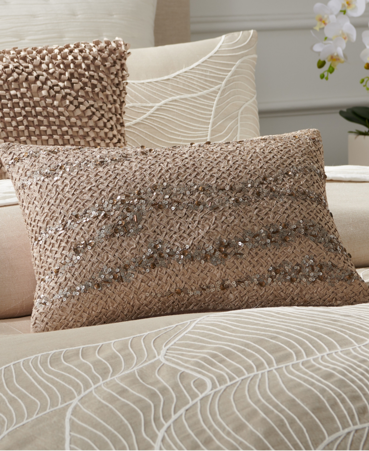 Donna Karan Home Hand Smocked Sequins Decorative Pillow, 20" X 14" In Gray