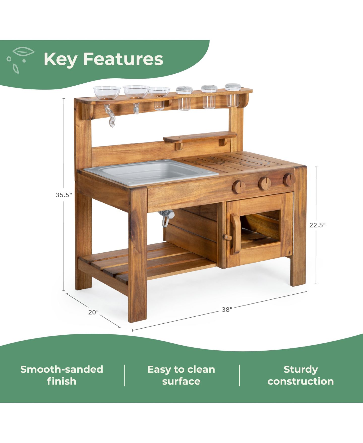 Детский игровой набор Guidecraft Acadia Kids' Outdoor Mud Kitchen Playset - Pretend Play Kitchen with Sink, Stove, and Accessories Wooden Backyard Playset, цвет: Acacia — фото 2