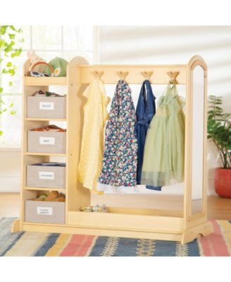 EdQ Dress Up Storage with Bins - Natural: Wooden Montessori Closet Organizer for Costumes and Kids' Pretend Play Toys