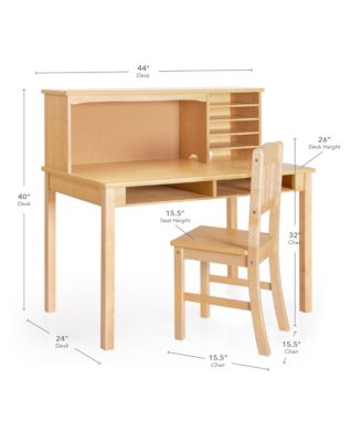 Kids' Media Desk with Hutch and Chair Set – Natural: Kids Table and Chair Set, Computer Desk with Storage Hutch, Kids Bedroom Furniture Set