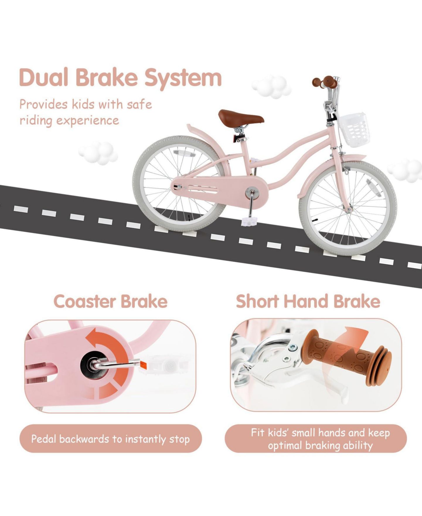 Детская игрушка Mecale 20 Inch Adjustable Dual-Brake Bicycle, 3–8 лет, цвет: Серый — фото 3