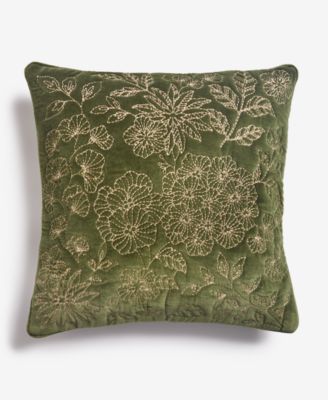 Embroidered Botanical Decorative Pillow, 18" x 18"