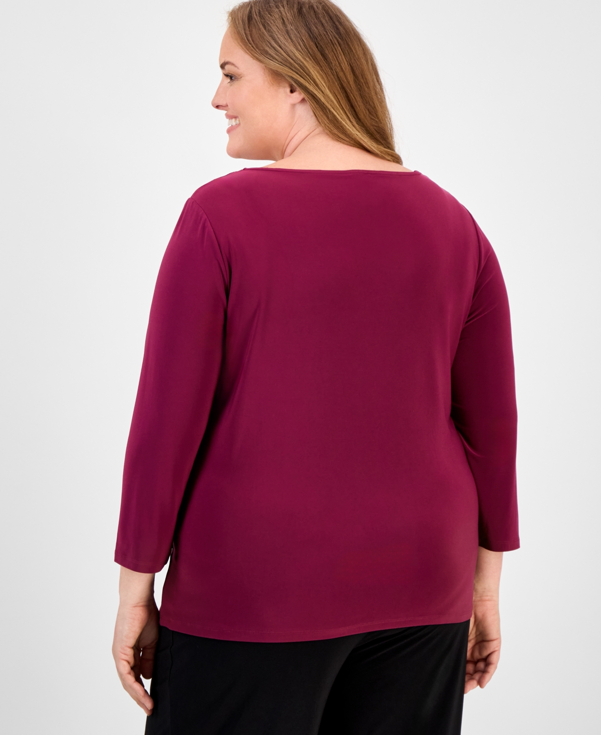 Anne Klein Plus Size Gathered-front Top In Burgundy