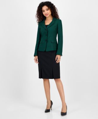 Women's Houndstooth Jacket & Pleated Pencil Skirt Suit Set, Regular & Petite