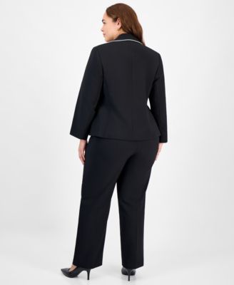 Plus Size Piping-Trim Peak-Lapel Pantsuit Set
