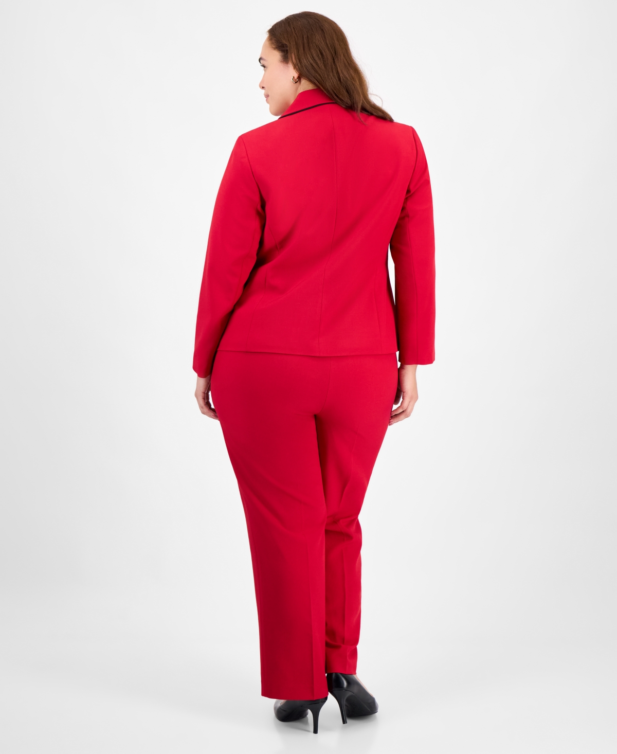 Le Suit Plus Size Piping-trim Peak-lapel Pantsuit Set In Red