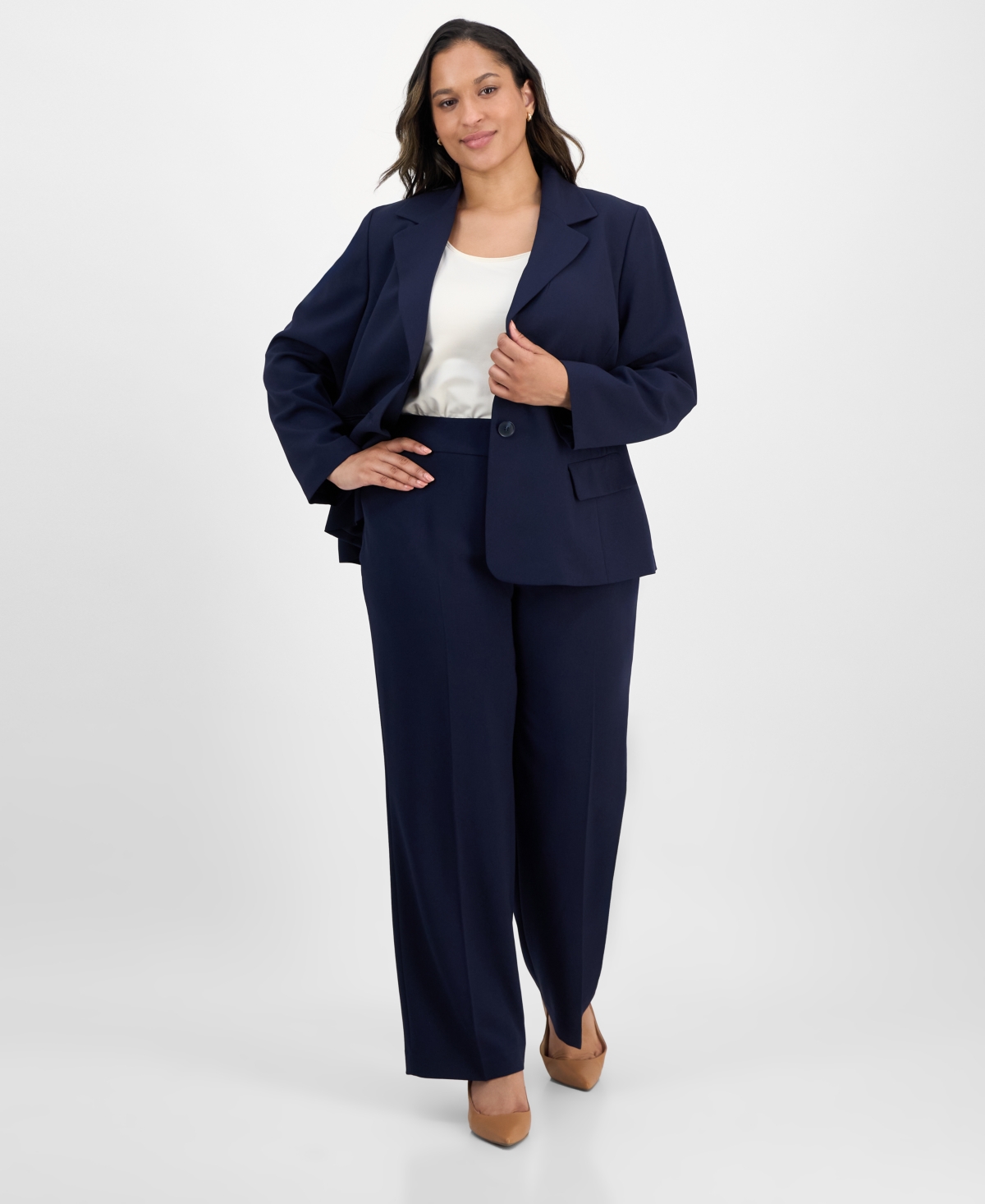 Plus Size Two-Button Wide-Leg Pantsuit - Midnight Navy