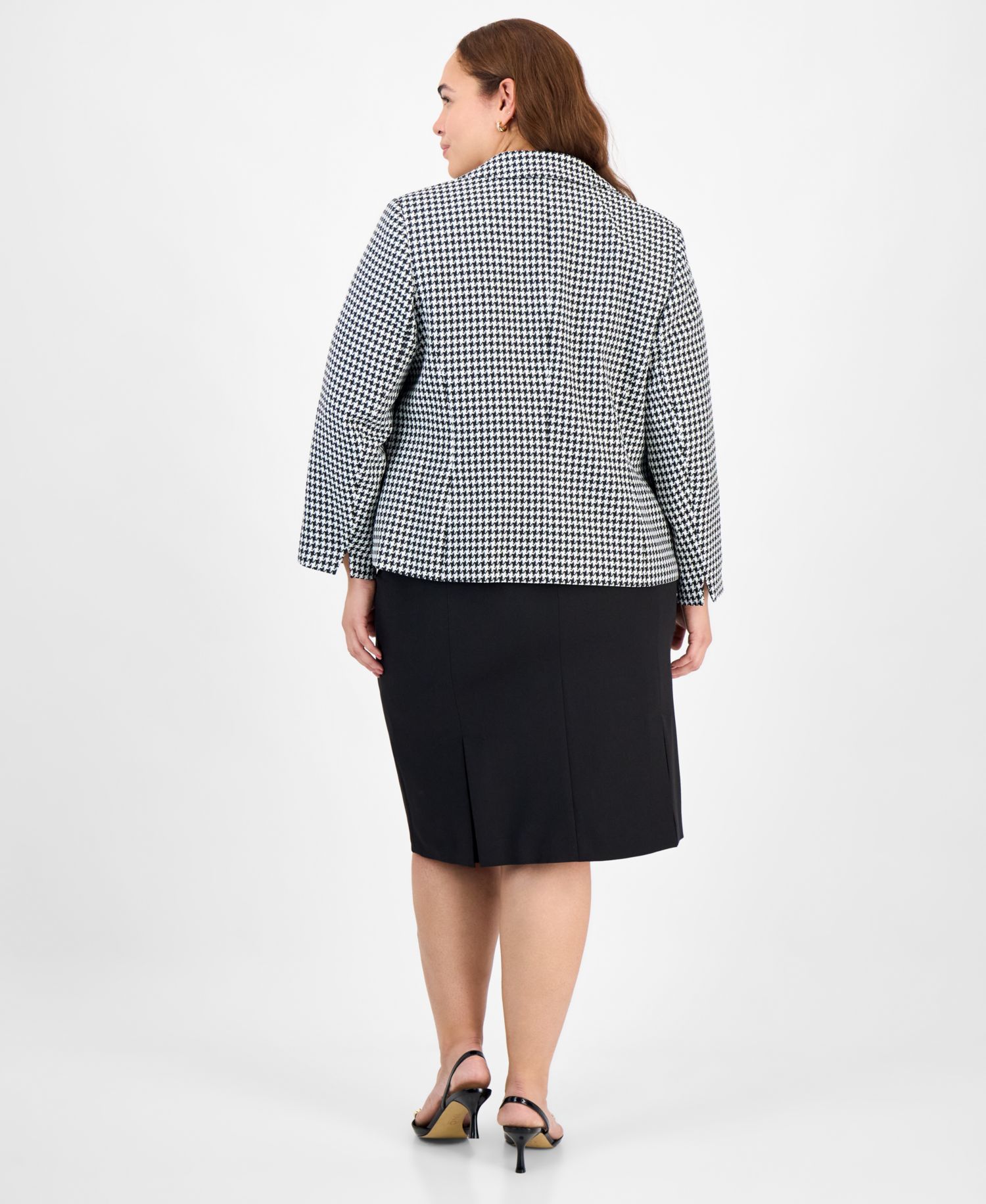 Plus Size Pencil Houndstooth 2 Piece Skirt Suit
