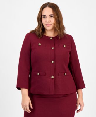 Plus Size Button-Front Jacket & Pencil Skirt Suit Set