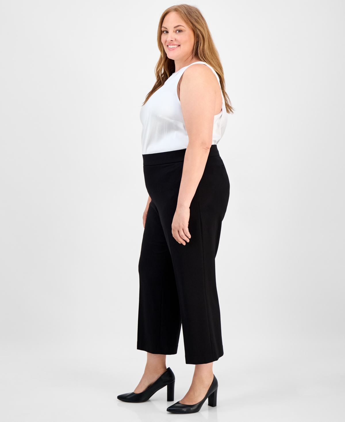 Anne Klein Womens High Rise Pull On Crop Wide Leg Pants Xxs P Xxl In Black