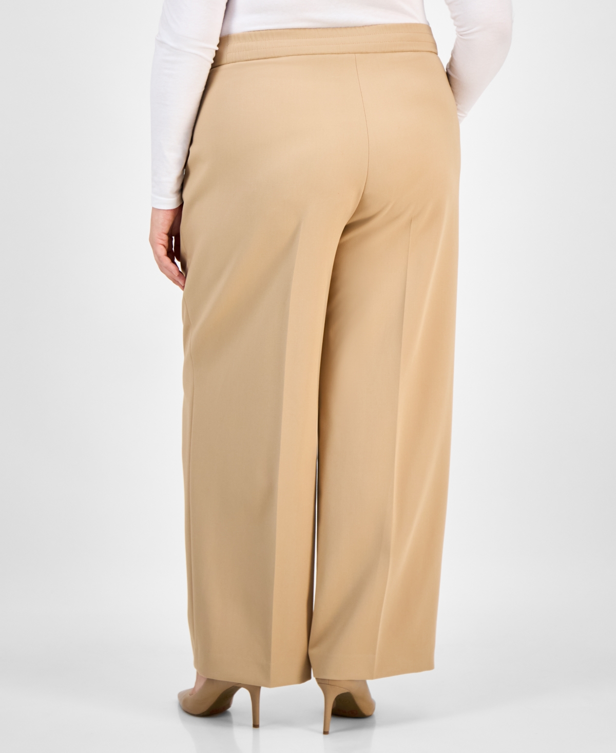Anne Klein Plus Size Twill High-rise Pleated Wide-leg Pants In Brown