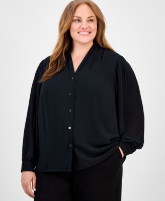 Anne Klein - Plus Size V-Neck Button-Down Top