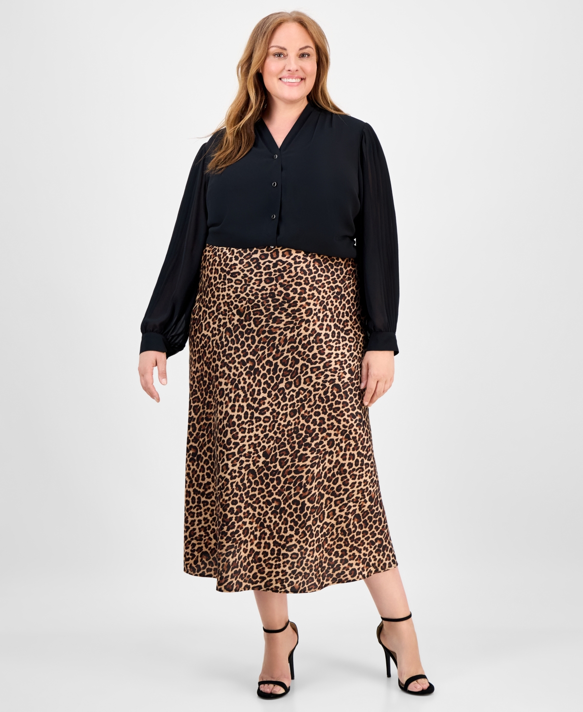 Anne Klein Plus Size Flared Leopard-print Maxi Skirt In Multi