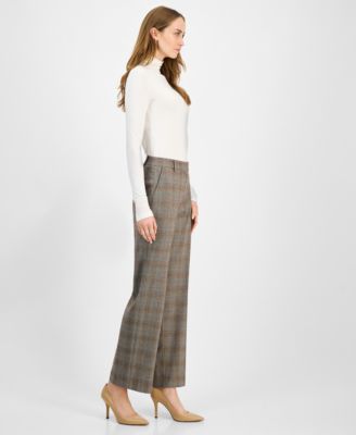 Women's Plaid Mid-Rise Wide-Leg Pants