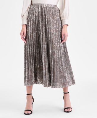Petite Metallic Pleated Pull-On Midi Skirt