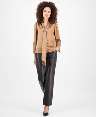 Petite Tie-Neck Pleat-Sleeve Blouse 