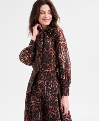 Petite Printed Mock-Neck Raglan-Sleeve Blouse