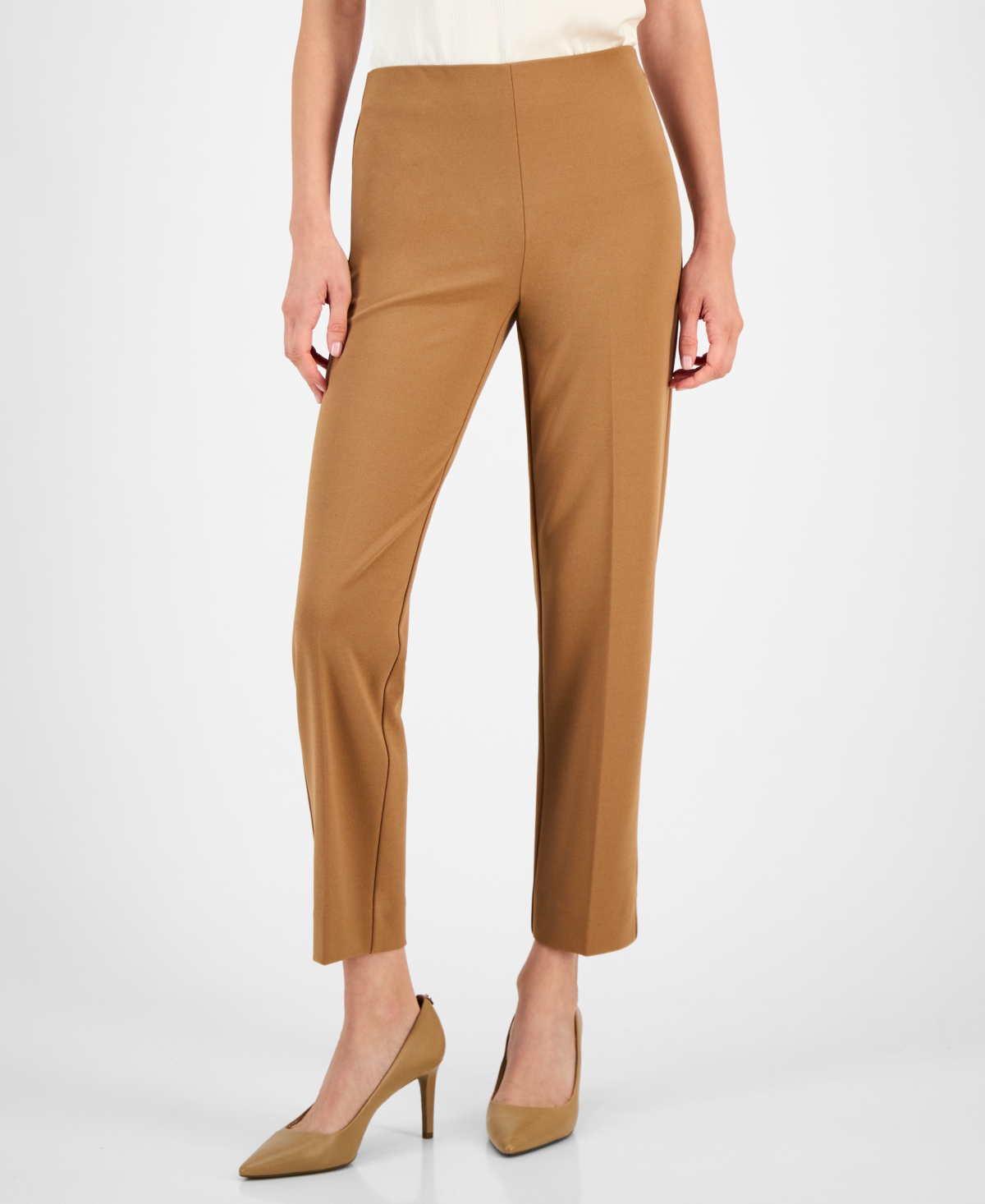 Anne Klein Womens Hollywood Straight Leg Ankle Pants P Xxs Xxl In Brown