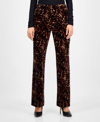 Petite Printed Mid-Rise Flare Pants 