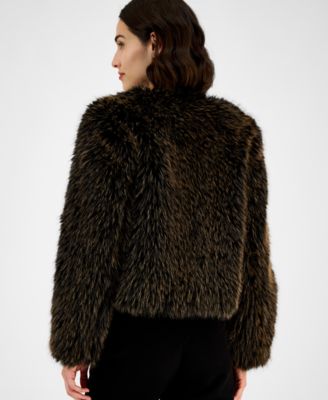 Petite Faux-Fur Cropped Open-Front Jacket