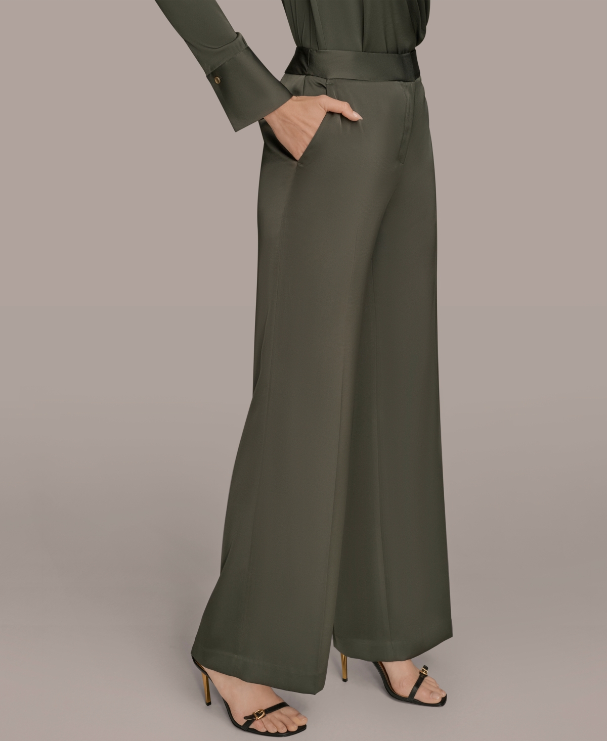 Donna Karan Women's Charmeuse Wide-leg Pants In Green
