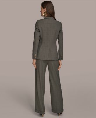 Donna Karan Womens One Button Jacket Charmeuse Wide Leg Pants In Gray