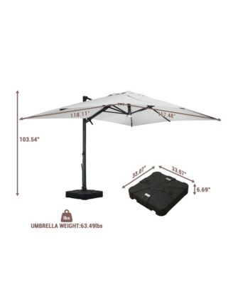  Rectangular Cantilever Umbrella with Detachable LED Atmosphere Light and Bluetooth Player, w/ Weight Base Included