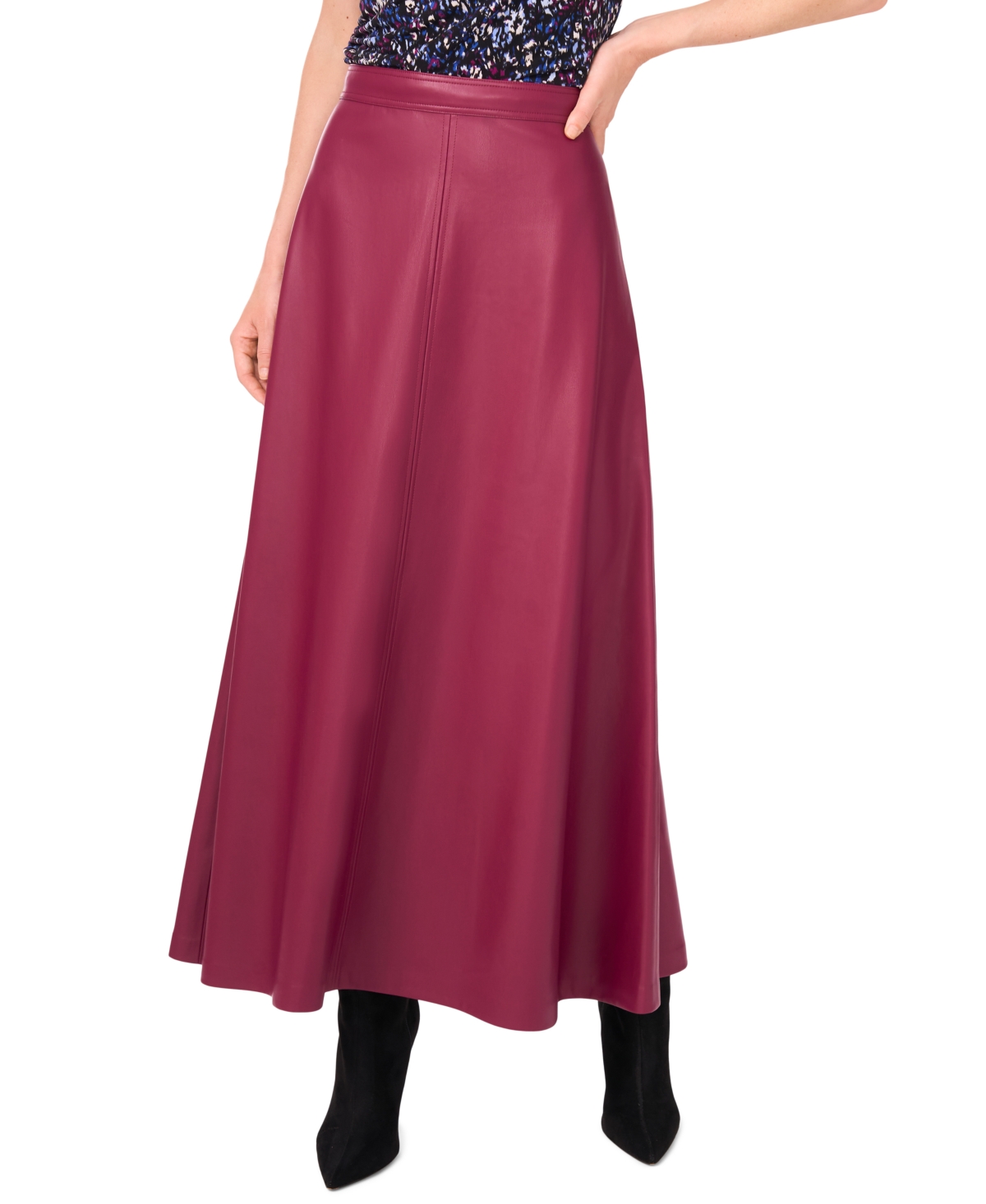 Women's Faux-Leather Seamed Maxi Skirt - Sweet Plum