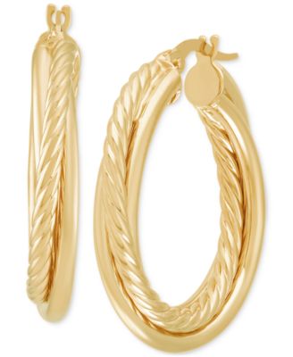 Polished Intertwined Rope Small Hoop Earrings in 10K Gold, 1"