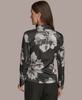 Women's Long-Sleeve Printed Shawl-Collar Blouse