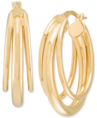 Polished Triple Tube Oval Hoop Earrings in 10k Gold