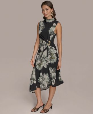 Women's Printed Sleeveless High-Neck Fit & Flare Dress