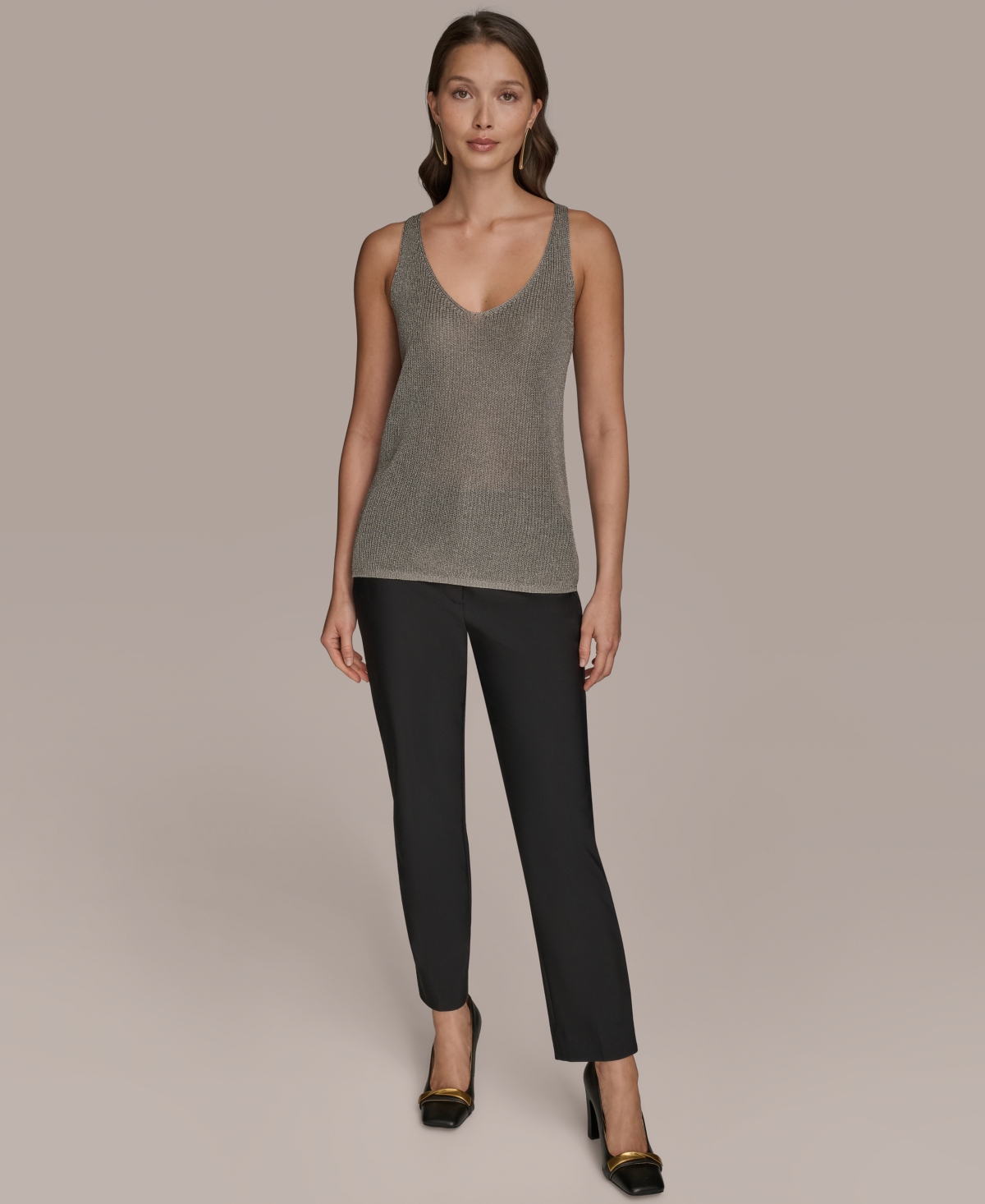 Donna Karan New York Metallic Sleeveless Sweater In Green