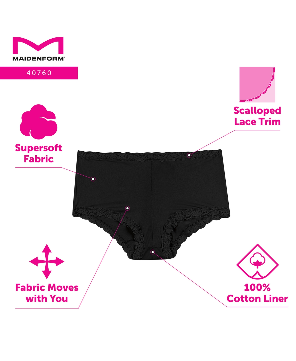 Maidenform Lace Trim Microfiber Boyshort Underwear 40760