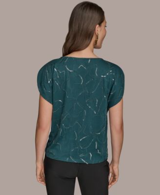 Women's Short-Sleeve Embroidered Sequined Top